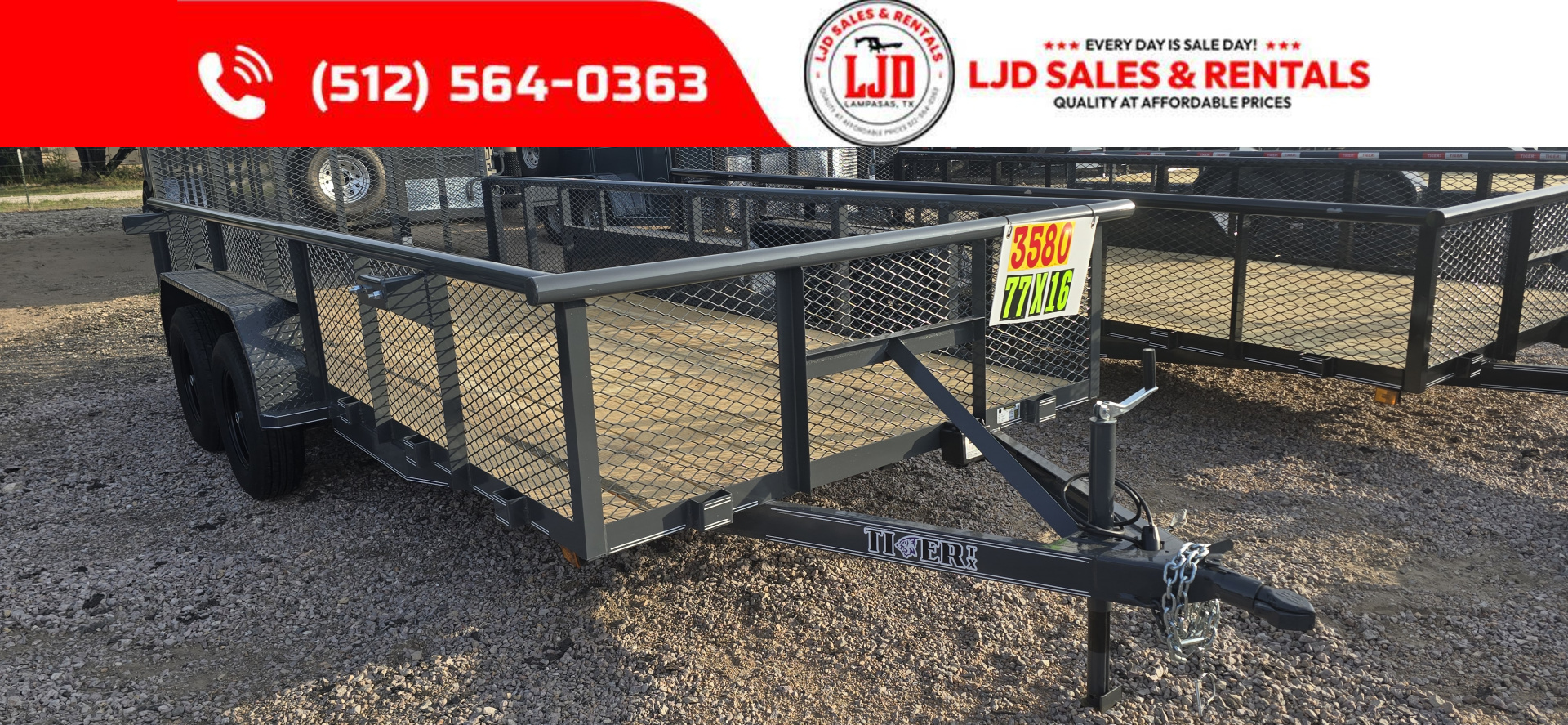 New 2025 Tiger - 77" x 16' Utility Trailer - 4' Gate