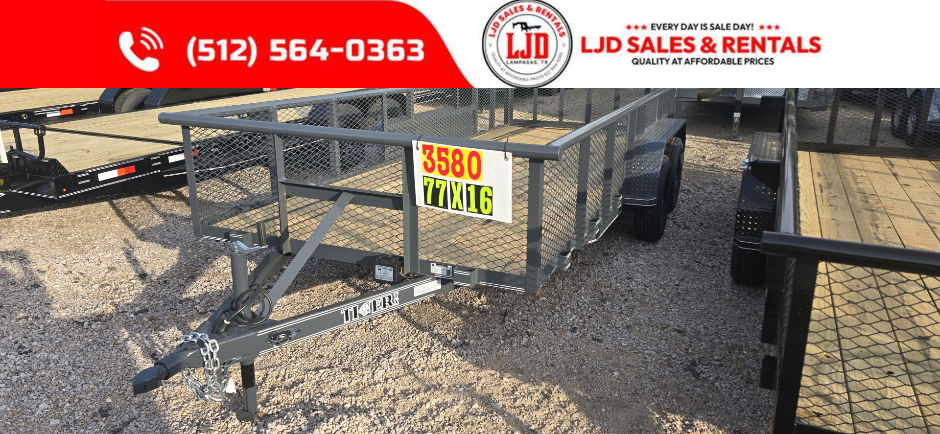 New 2025 Tiger - 77" x 16' Utility Trailer - 4' Gate