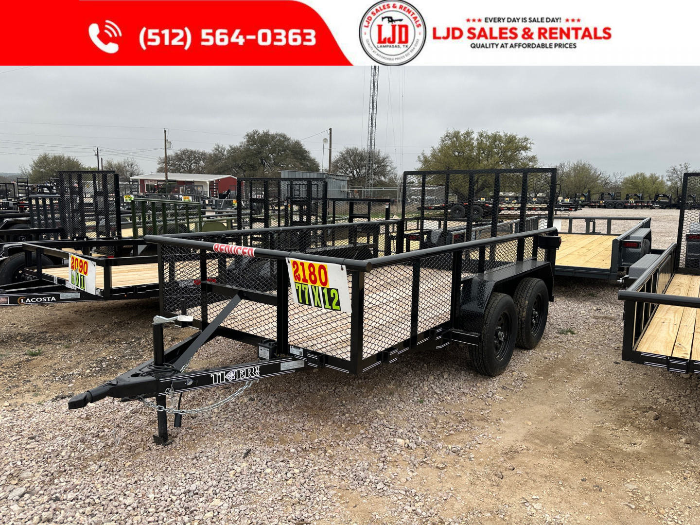 New 2025 Tiger - 77x12 Utility Trailer - 4'Gate - Brakes - 2' Sides