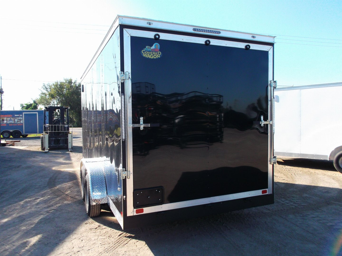 New 2026 Covered Wagon Trailers 7x16 Tandem Axle Cargo Trailer / Enclosed Trailer / 7ft Interior / Extra Wide Ramp / 48" RV Side Door / LEDs / .030 Black Semi-Screwless Exterior
