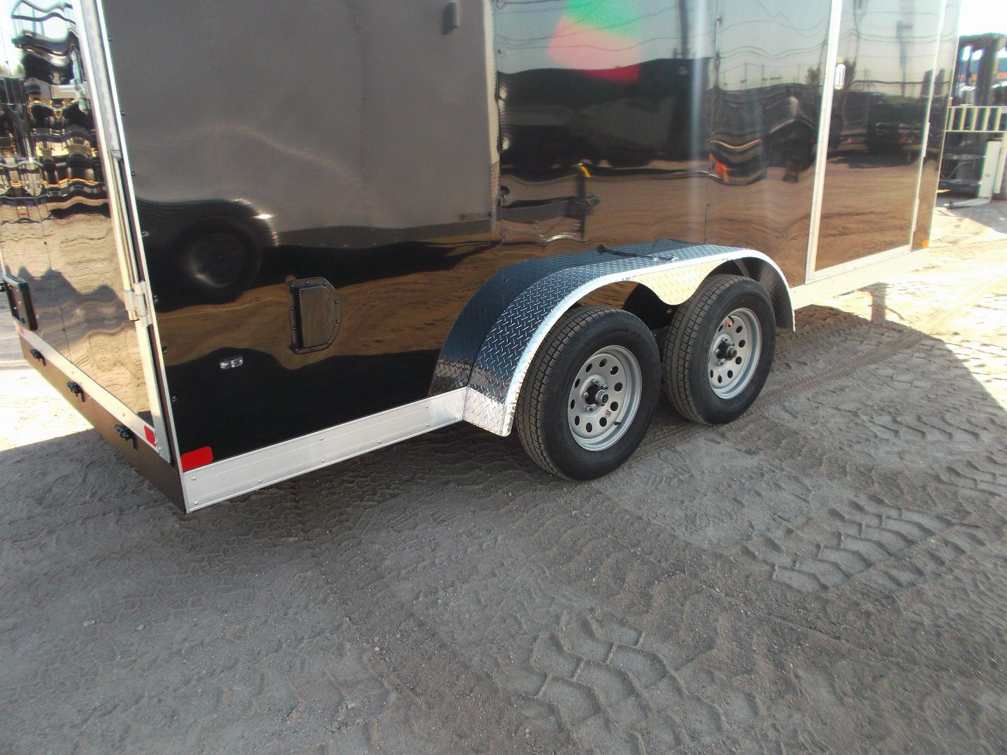 New 2026 Covered Wagon Trailers 7x16 Tandem Axle Cargo Trailer / Enclosed Trailer / 7ft Interior / Extra Wide Ramp / 48" RV Side Door / LEDs / .030 Black Semi-Screwless Exterior