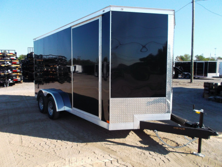 New 2026 Covered Wagon Trailers 7x16 Tandem Axle Cargo Trailer / Enclosed Trailer / 7ft Interior / Extra Wide Ramp / 48" RV Side Door / LEDs / .030 Black Semi-Screwless Exterior