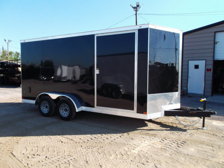 New 2026 Covered Wagon Trailers 7x16 Tandem Axle Cargo Trailer / Enclosed Trailer / 7ft Interior / Extra Wide Ramp / 48" RV Side Door / LEDs / .030 Black Semi-Screwless Exterior