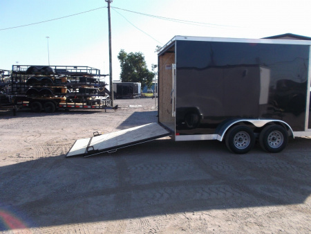 New 2026 Covered Wagon Trailers 7x16 Tandem Axle Cargo Trailer / Enclosed Trailer / 7ft Interior / Extra Wide Ramp / 48" RV Side Door / LEDs / .030 Black Semi-Screwless Exterior