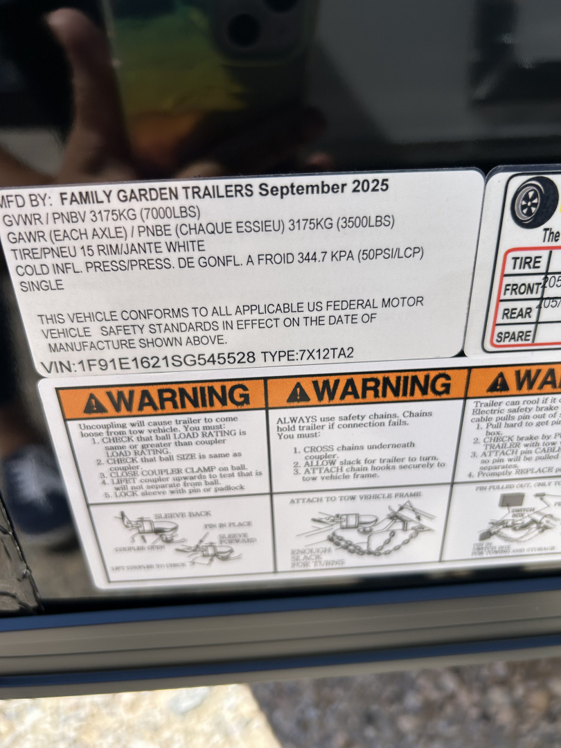 New 2025 Family Trailer 7x12 Tandem Axles Cargo / Enclosed Trailer-Screwless Exterior-Blackout Pkg-Rear Spoiler