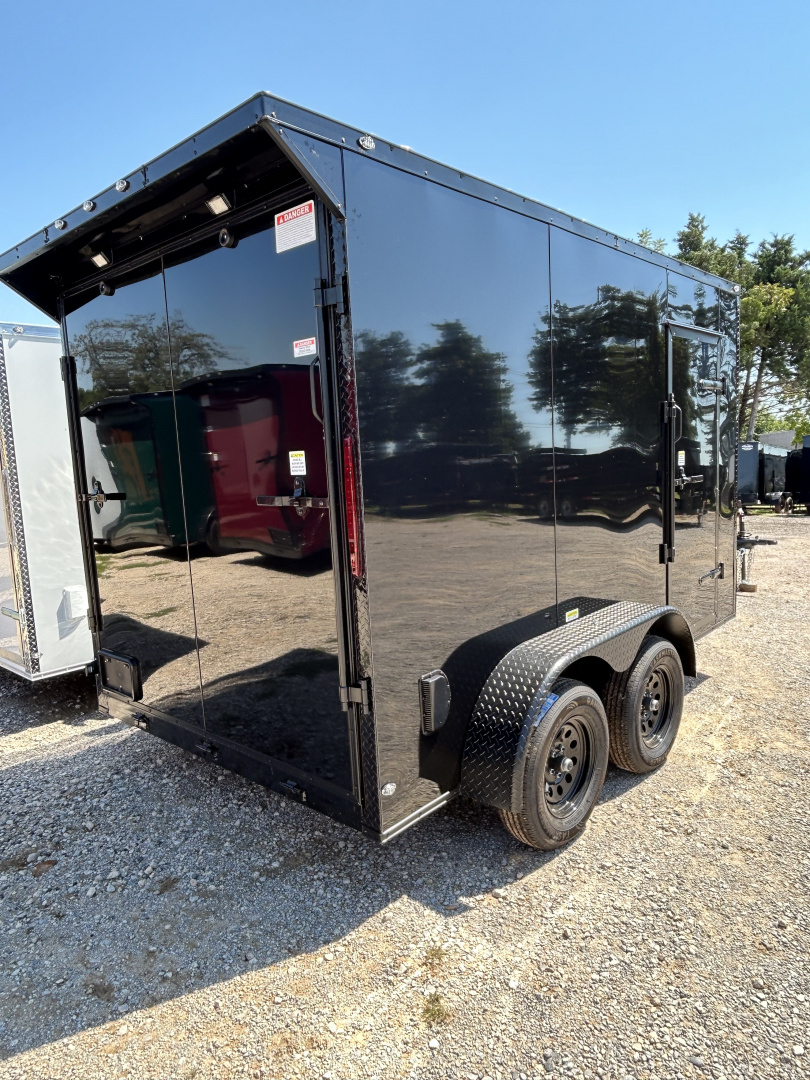New 2025 Family Trailer 7x12 Tandem Axles Cargo / Enclosed Trailer-Screwless Exterior-Blackout Pkg-Rear Spoiler