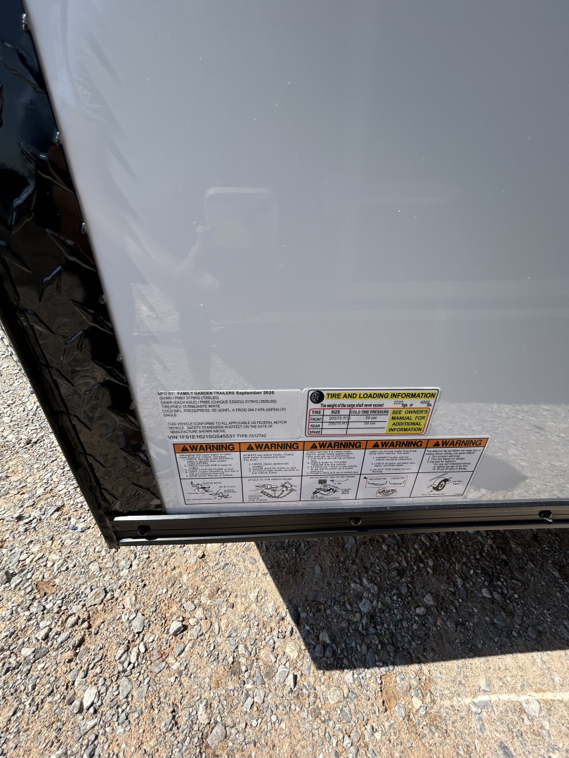 New 2025 Family Trailer 7x12 Tandem Axles Cargo / Enclosed Trailer-Screwless Exterior-Blackout Pkg-Rear Spoiler