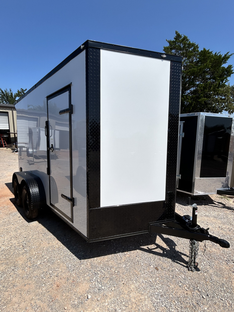 New 2025 Family Trailer 7x12 Tandem Axles Cargo / Enclosed Trailer-Screwless Exterior-Blackout Pkg-Rear Spoiler
