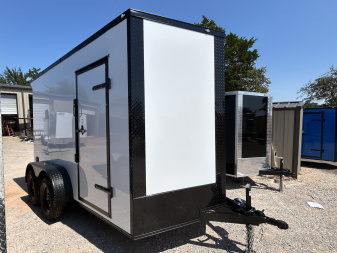 New 2025 Family Trailer 7x12 Tandem Axles Cargo / Enclosed Trailer-Screwless Exterior-Blackout Pkg-Rear Spoiler