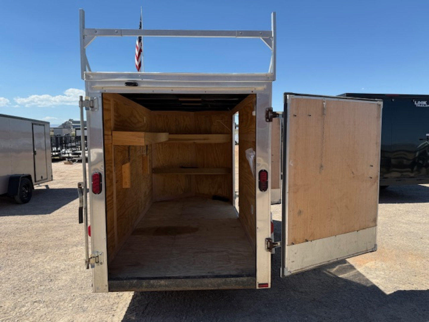 Used 2015 Homesteader Patriot Contractor Trailer 5x10 w/ shelves- rear swing door