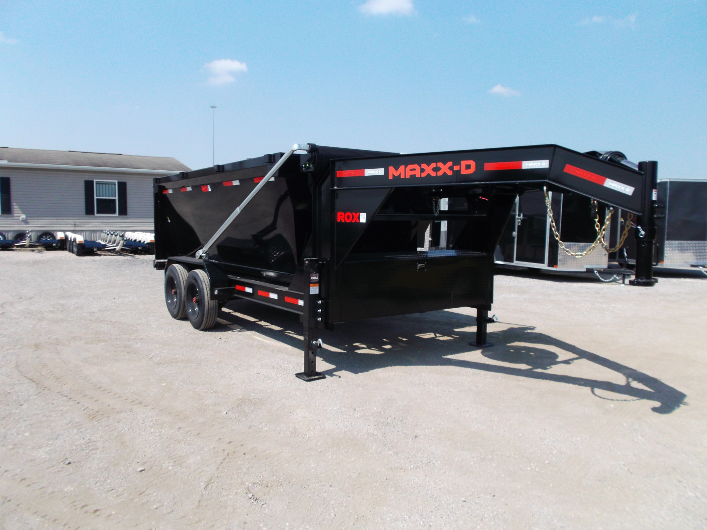 New 2026 MAXX-D 83x14 ROX 16K Gooseneck Roll off Dump Trailer / 8K Axles / Electric Tarp System / (3) 83x14 4ft Tall Heavy Duty Bins Rollster