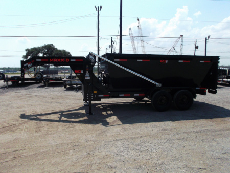 New 2026 MAXX-D 83x14 ROX 16K Gooseneck Roll off Dump Trailer / 8K Axles / Electric Tarp System / (3) 83x14 4ft Tall Heavy Duty Bins Rollster