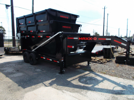 New 2026 MAXX-D 83x14 ROX 16K Gooseneck Roll off Dump Trailer / 8K Axles / Electric Tarp System / (3) 83x14 4ft Tall Heavy Duty Bins Rollster