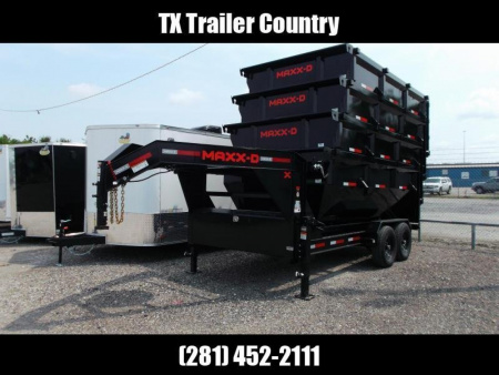 New 2026 MAXX-D 83x14 ROX 16K Gooseneck Roll off Dump Trailer / 8K Axles / Electric Tarp System / (3) 83x14 4ft Tall Heavy Duty Bins Rollster