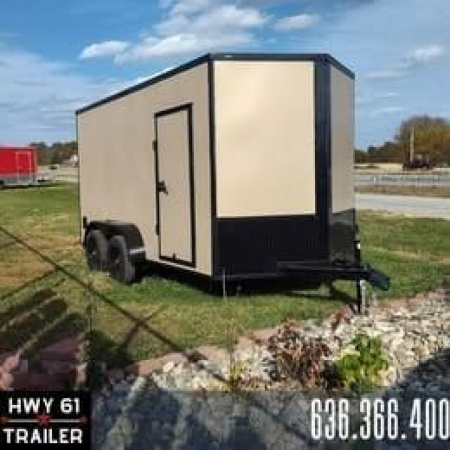 New 2025 Steel Pines 7x14 TA Cargo Enclosed Trailer, 7' Interior Height, 35K Axles,  Tan/Blackout [.080 Polycore]