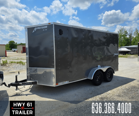 New 2025 Homesteader 7X14 TA Enclosed Trailer, 35K Axles,  6'5" Interior Height, .030 Exterior, Intrepid package, Gray