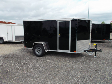 New 2026 Covered Wagon Trailers 5x10 Single Axle Cargo Trailer / Enclosed Cargo Trailer / Ramp / RV Side Door / Bed Lined Tongue and Frame / .030 Black Semi-Screwless Exterior