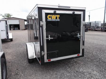 New 2026 Covered Wagon Trailers 5x10 Single Axle Cargo Trailer / Enclosed Cargo Trailer / Ramp / RV Side Door / Bed Lined Tongue and Frame / .030 Black Semi-Screwless Exterior