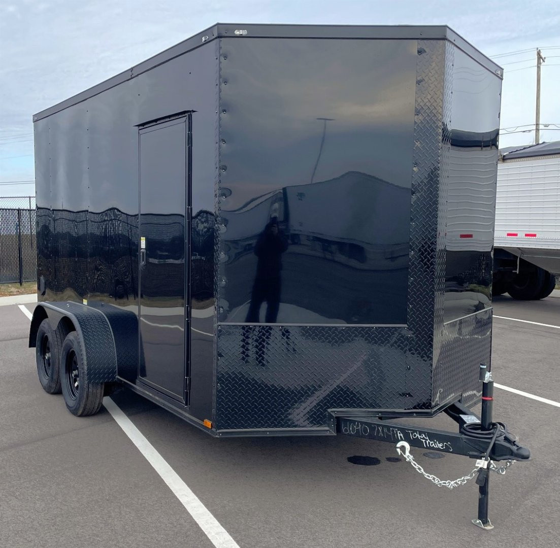 New 7x14 Enclosed BLACKOUT Cargo Trailer: 7' Height, 7k GVWR, Ramp Door
