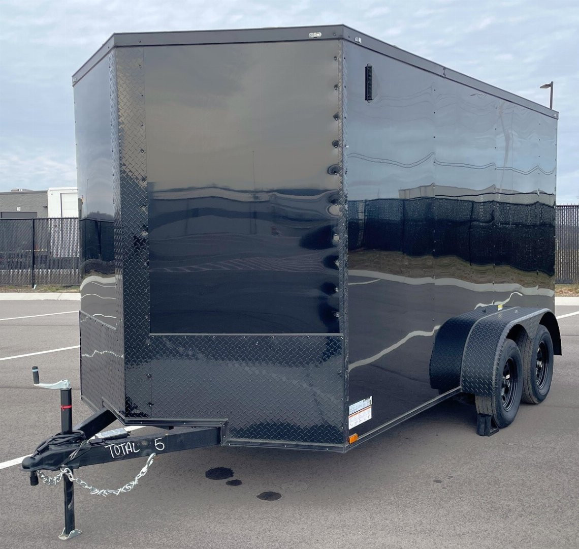 New 7x14 Enclosed BLACKOUT Cargo Trailer: 7' Height, 7k GVWR, Ramp Door
