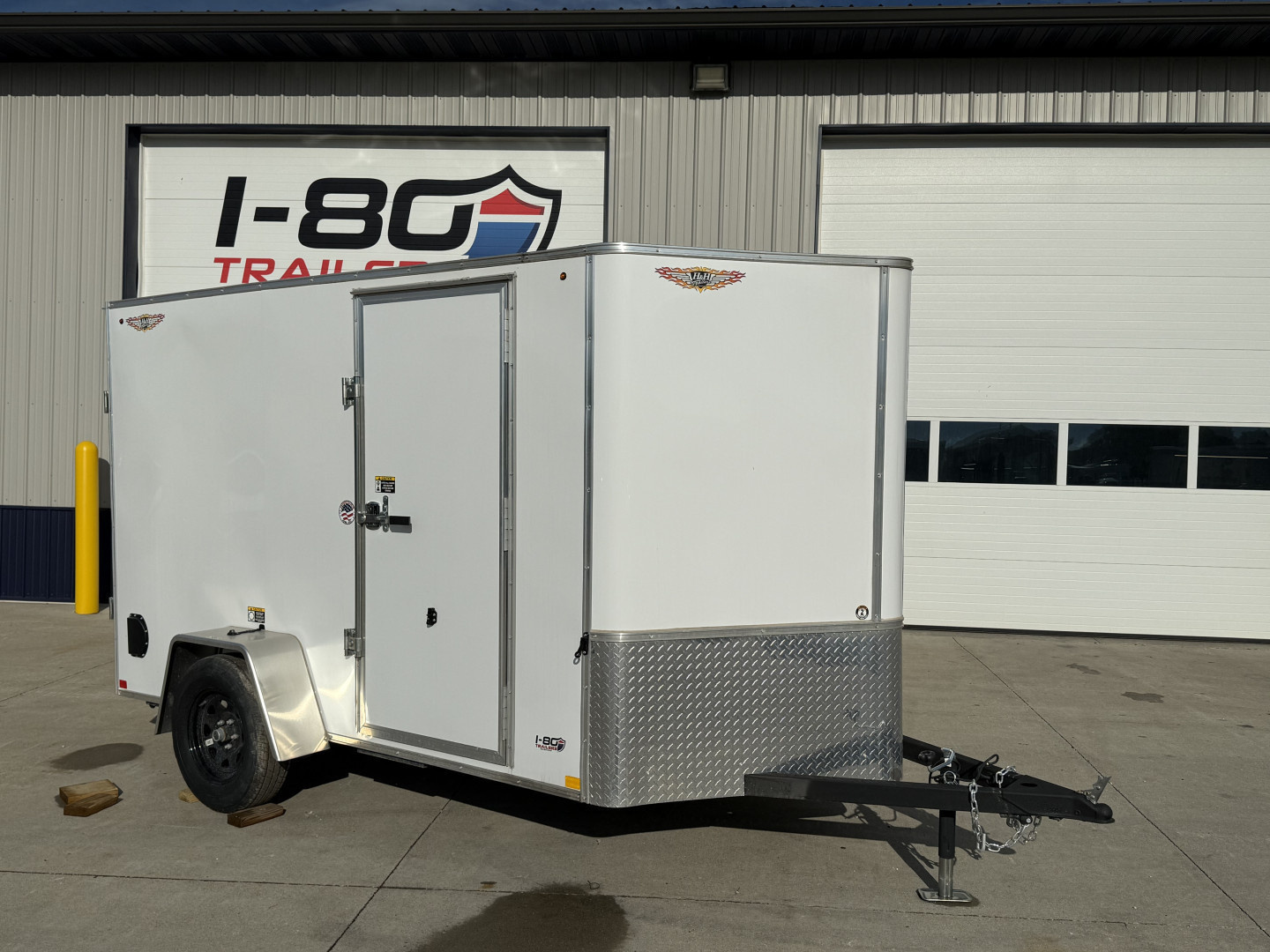 New 2025 H&H White 6'x10' 3k Flat Top V-Nose Enclosed Cargo Trailer