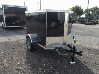 New 2026 Covered Wagon Trailers 4x6 Single Axle Cargo Trailer / Enclosed Trailer / LEDs / .030 Black Semi-Screwless Exterior / Bed Lined Frame and Tongue