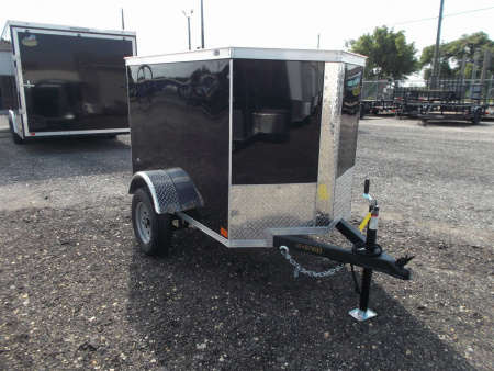 New 2026 Covered Wagon Trailers 4x6 Single Axle Cargo Trailer / Enclosed Trailer / LEDs / .030 Black Semi-Screwless Exterior / Bed Lined Frame and Tongue