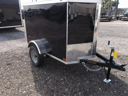New 2026 Covered Wagon Trailers 4x6 Single Axle Cargo Trailer / Enclosed Trailer / LEDs / .030 Black Semi-Screwless Exterior / Bed Lined Frame and Tongue