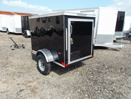 New 2026 Covered Wagon Trailers 4x6 Single Axle Cargo Trailer / Enclosed Trailer / LEDs / .030 Black Semi-Screwless Exterior / Bed Lined Frame and Tongue
