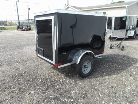 New 2026 Covered Wagon Trailers 4x6 Single Axle Cargo Trailer / Enclosed Trailer / LEDs / .030 Black Semi-Screwless Exterior / Bed Lined Frame and Tongue