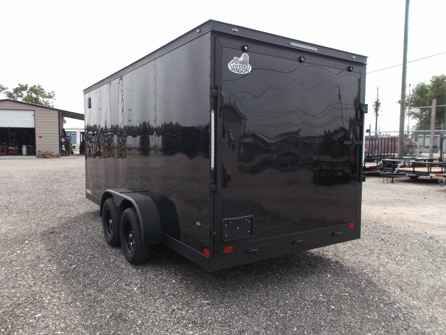 New 2026 Covered Wagon Trailers 7x16 Cargo Trailer / Enclosed Trailer / 7ft Interior / Extra Wide Ramp / 48" RV Side Door / LEDs / .030 Black Semi-Screwless Exterior / Black Out Package