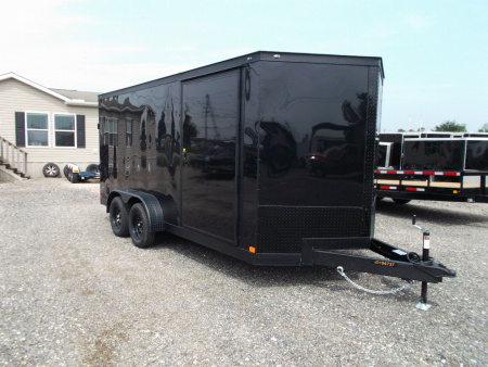 New 2026 Covered Wagon Trailers 7x16 Cargo Trailer / Enclosed Trailer / 7ft Interior / Extra Wide Ramp / 48" RV Side Door / LEDs / .030 Black Semi-Screwless Exterior / Black Out Package