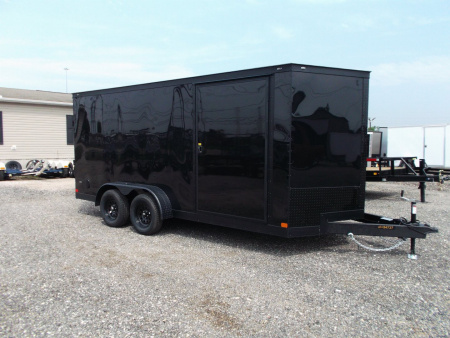 New 2026 Covered Wagon Trailers 7x16 Cargo Trailer / Enclosed Trailer / 7ft Interior / Extra Wide Ramp / 48" RV Side Door / LEDs / .030 Black Semi-Screwless Exterior / Black Out Package