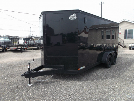 New 2026 Covered Wagon Trailers 7x16 Cargo Trailer / Enclosed Trailer / 7ft Interior / Extra Wide Ramp / 48" RV Side Door / LEDs / .030 Black Semi-Screwless Exterior / Black Out Package