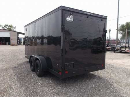 New 2026 Covered Wagon Trailers 7x16 Cargo Trailer / Enclosed Trailer / 7ft Interior / Extra Wide Ramp / 48" RV Side Door / LEDs / .030 Black Semi-Screwless Exterior / Black Out Package