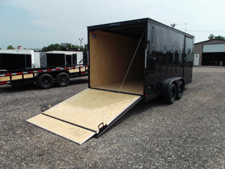 New 2026 Covered Wagon Trailers 7x16 Cargo Trailer / Enclosed Trailer / 7ft Interior / Extra Wide Ramp / 48" RV Side Door / LEDs / .030 Black Semi-Screwless Exterior / Black Out Package