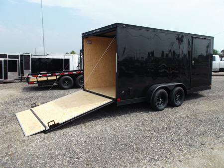 New 2026 Covered Wagon Trailers 7x16 Cargo Trailer / Enclosed Trailer / 7ft Interior / Extra Wide Ramp / 48" RV Side Door / LEDs / .030 Black Semi-Screwless Exterior / Black Out Package