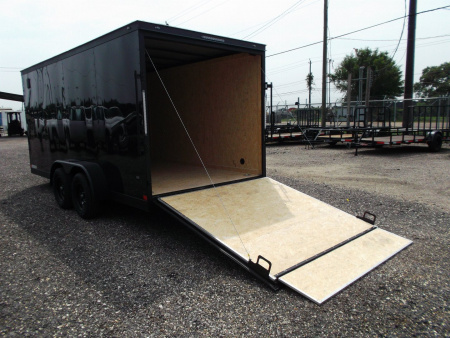 New 2026 Covered Wagon Trailers 7x16 Cargo Trailer / Enclosed Trailer / 7ft Interior / Extra Wide Ramp / 48" RV Side Door / LEDs / .030 Black Semi-Screwless Exterior / Black Out Package