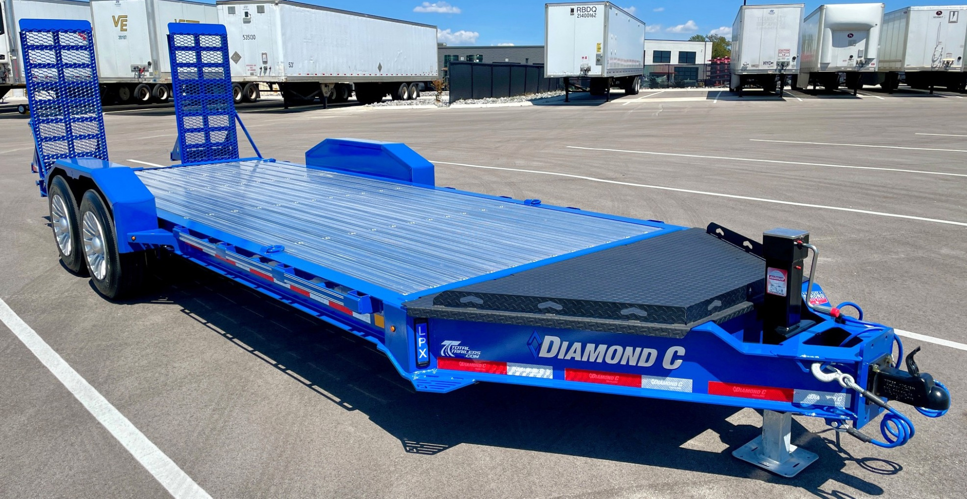 New Diamond C 20' LPX 208 Equipment Trailer: Aluminum Deck and Wheels, 18K GVWR, Spare, Dynamic Blue