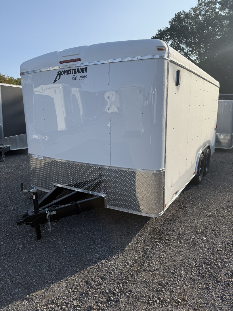 New 2026 Homesteader 8x16 - WHITE - SWING DOORS - 5.2K AXLES - POLYCOR UPG.