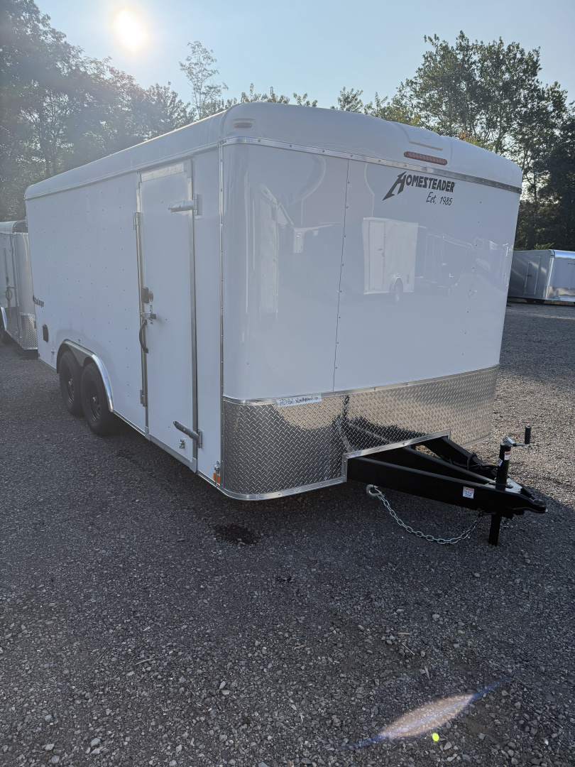 New 2026 Homesteader 8x16 - WHITE - SWING DOORS - 5.2K AXLES - POLYCOR UPG.