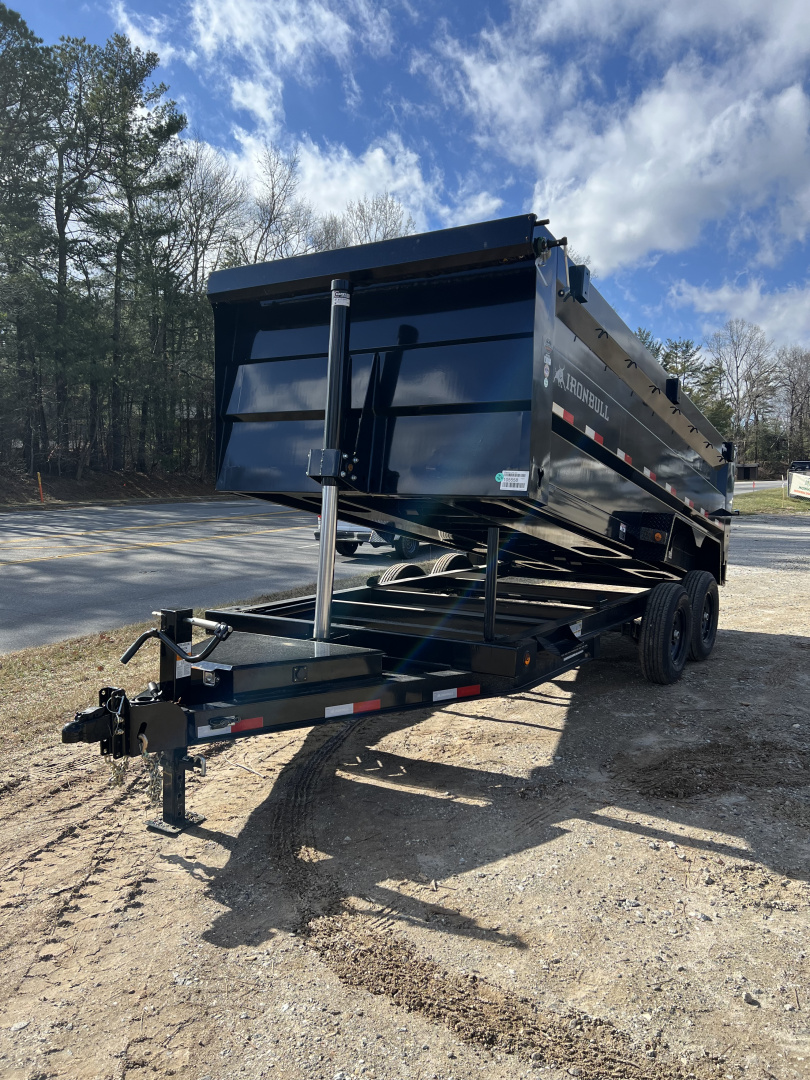 New 2026 Iron Bull Dump Trailer / DTB Series / 83" Wide x 16' Long / Telescopic Hoist / Ramp / Tarp / 48" High Sides / 2-7,000# Electric Brake Axles