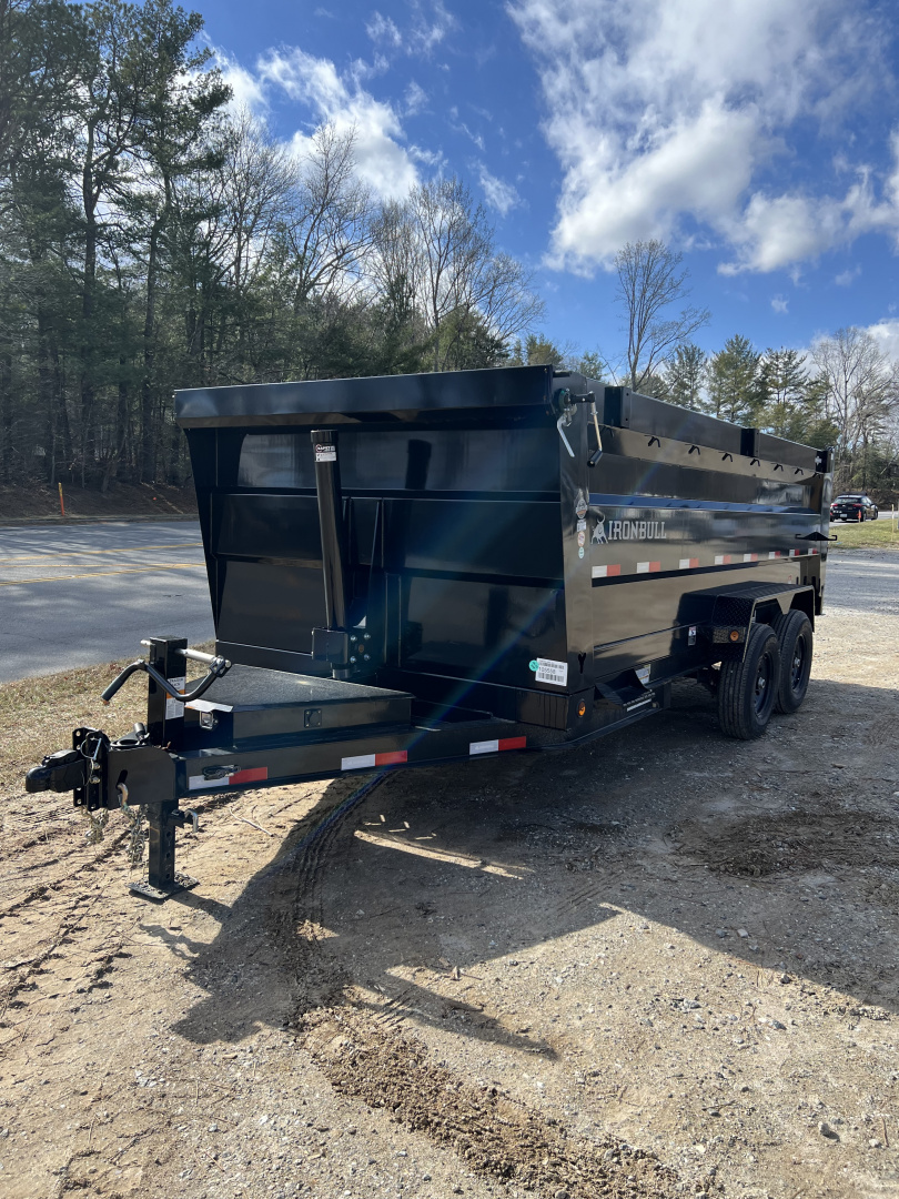 New 2026 Iron Bull Dump Trailer / DTB Series / 83" Wide x 16' Long / Telescopic Hoist / Ramp / Tarp / 48" High Sides / 2-7,000# Electric Brake Axles
