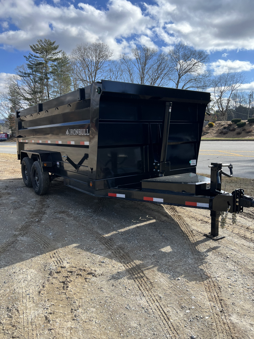 New 2026 Iron Bull Dump Trailer / DTB Series / 83" Wide x 16' Long / Telescopic Hoist / Ramp / Tarp / 48" High Sides / 2-7,000# Electric Brake Axles