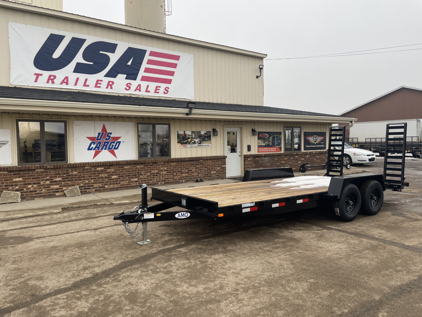 New 2026 AMO 82x18 Flat Deck w/2Ft Dove Tail 10k Equipment Trailer