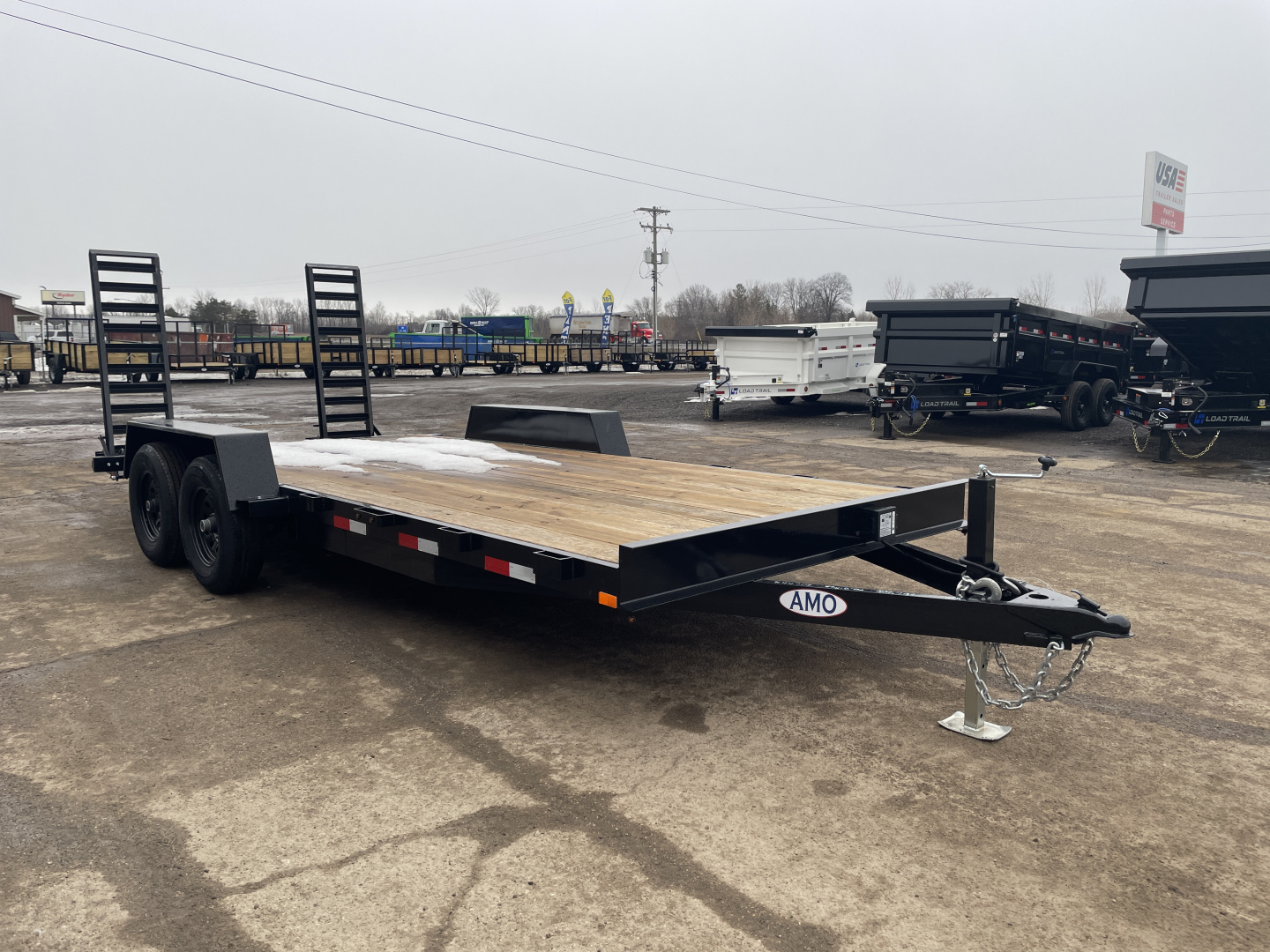 New 2026 AMO 82x18 Flat Deck w/2Ft Dove Tail 10k Equipment Trailer