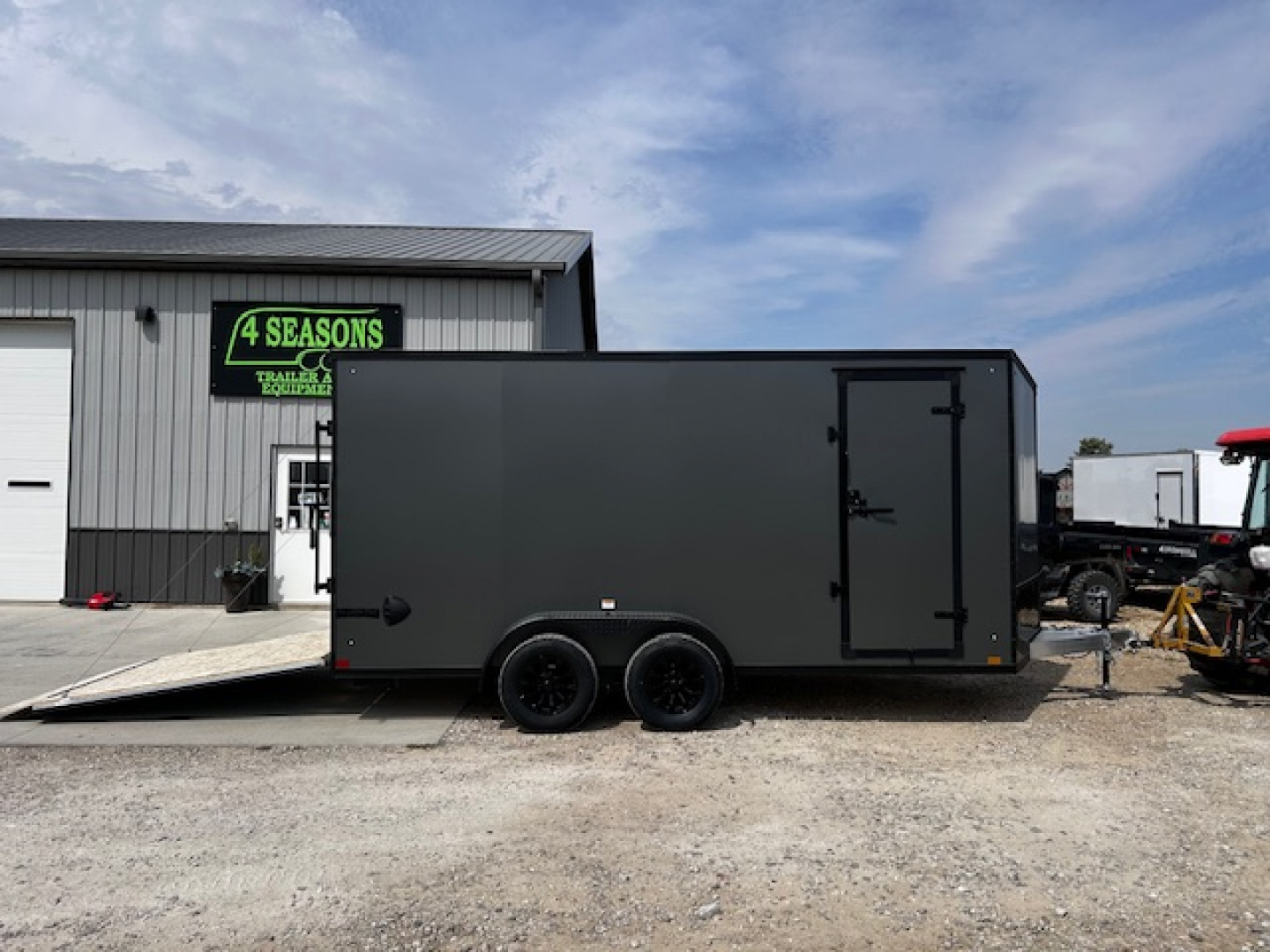 New 2026 Discovery Trailers 7X16 Blackout pack 7' interior ramp door ALUMINUM FRAME .080 ALUMITEC EXTERIOR UTV ESCAPE DOOR, BLACKOUT PACK