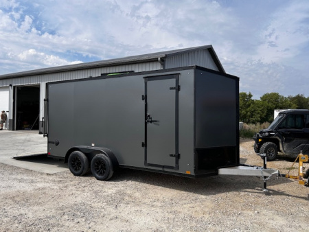 New 2026 Discovery Trailers 7X16 Blackout pack 7' interior ramp door ALUMINUM FRAME .080 ALUMITEC EXTERIOR UTV ESCAPE DOOR, BLACKOUT PACK