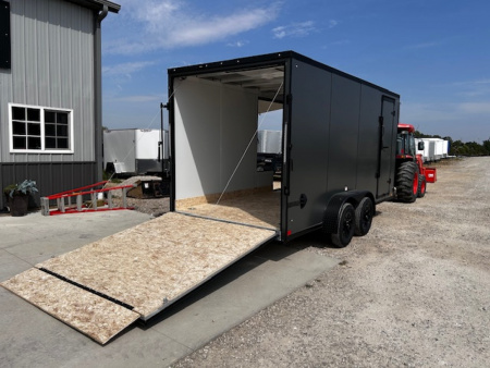 New 2026 Discovery Trailers 7X16 Blackout pack 7' interior ramp door ALUMINUM FRAME .080 ALUMITEC EXTERIOR UTV ESCAPE DOOR, BLACKOUT PACK