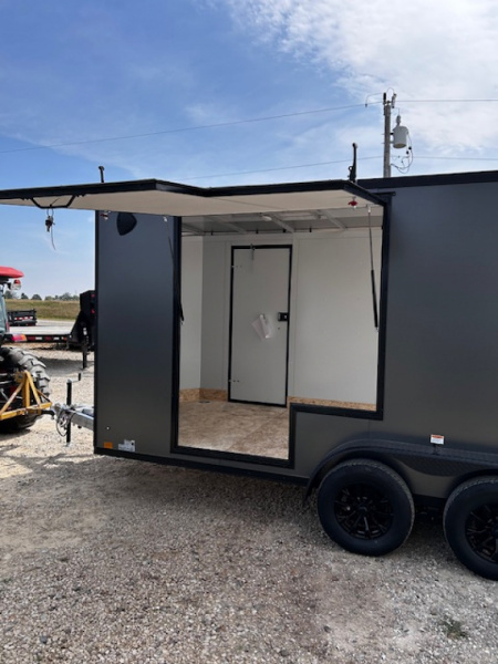 New 2026 Discovery Trailers 7X16 Blackout pack 7' interior ramp door ALUMINUM FRAME .080 ALUMITEC EXTERIOR UTV ESCAPE DOOR, BLACKOUT PACK